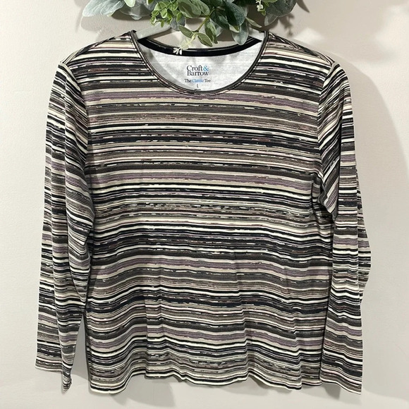🌸 Croft & Barrow Crewneck Long Sleeve Striped Top L - Picture 1 of 14
